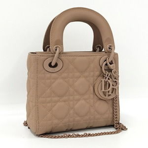 Dior Lady Dior Cannage Mini 2WAY Handbag Leather Matte Beige